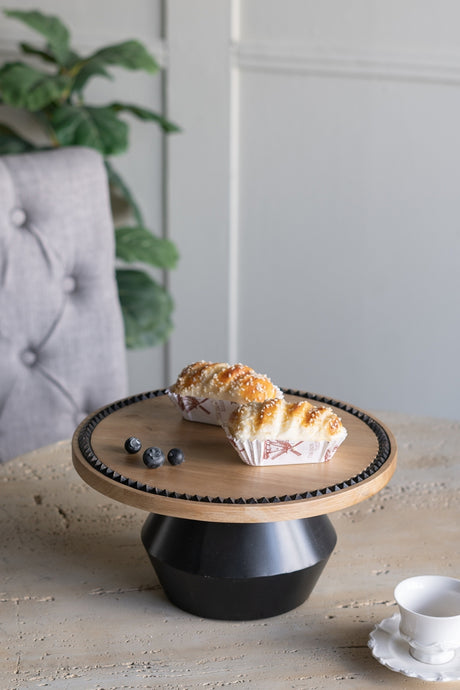 12x12x6'-Round-Wooden-Pedestal-Tray-with-Black-Detailing-and-Sculptural-Stand-Trays