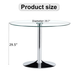 Modern Minimalist Circular Dining Table With Glass Top And Electroplated Metal Legs For Restaurants And Living Rooms - Silver / Transparent
