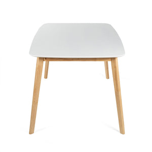 Dining Table With Splayed Rubberwood Legs & Faux Wood Tabletop, Mid Century Modern - White Oak