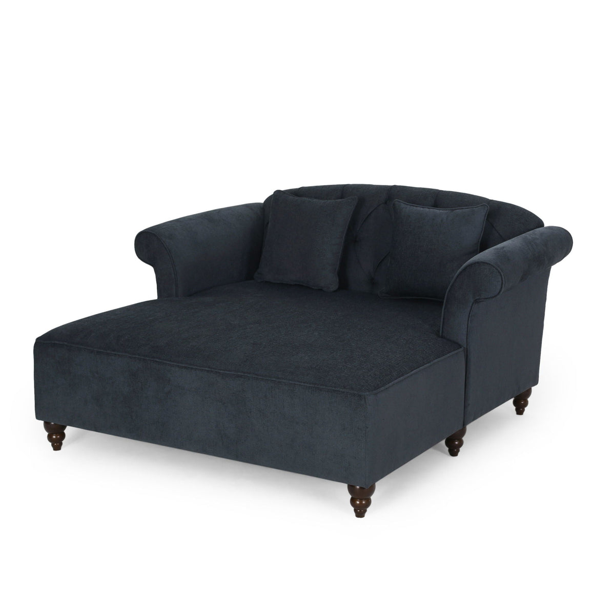 Upholstered Chaise Lounge with Scroll Arms & Pillows - Dark Gray or Dark Brown
