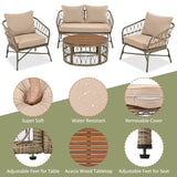 4 Piece Bohemian Wicker Chat Set With Acacia Wood Table