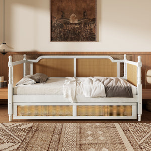 Traditional Style Rattan Twin Size Daybed with Twin Trundle