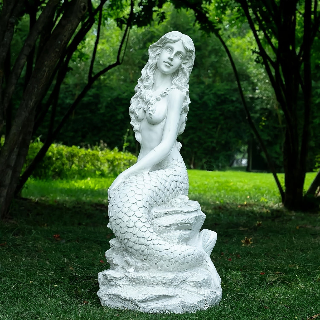 20" H Mermaid on Ocean Rock Garden Statue Resin Outdoor Sculpture