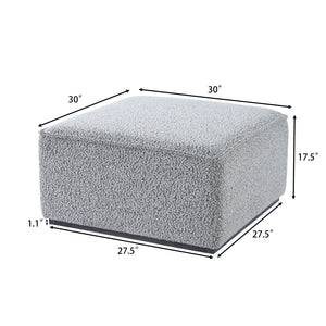 Square Upholstered Ottoman with Solid Wood Legs - Black-and-White Fabric