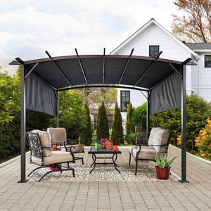 Outdoor Patio Pergola Gazebo - Steel Frame Sun Shelter With Retractable Canopy