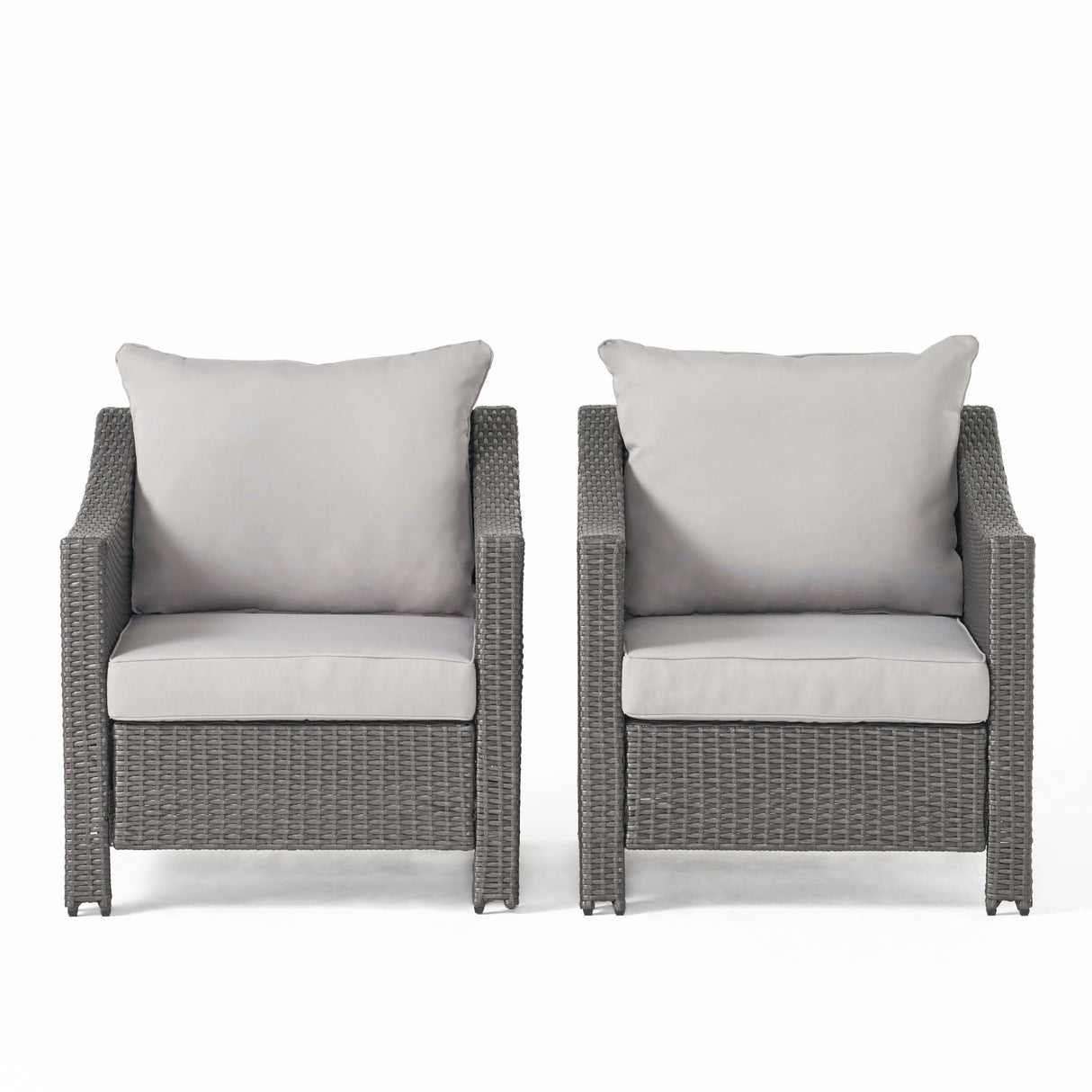 Outdoor Wicker Club Chairs – Set of 2 with Water-Resistant Cushions