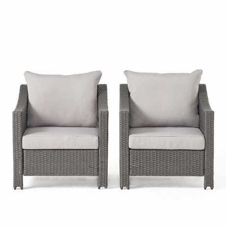 Outdoor Wicker Club Chairs – Set of 2 with Water-Resistant Cushions