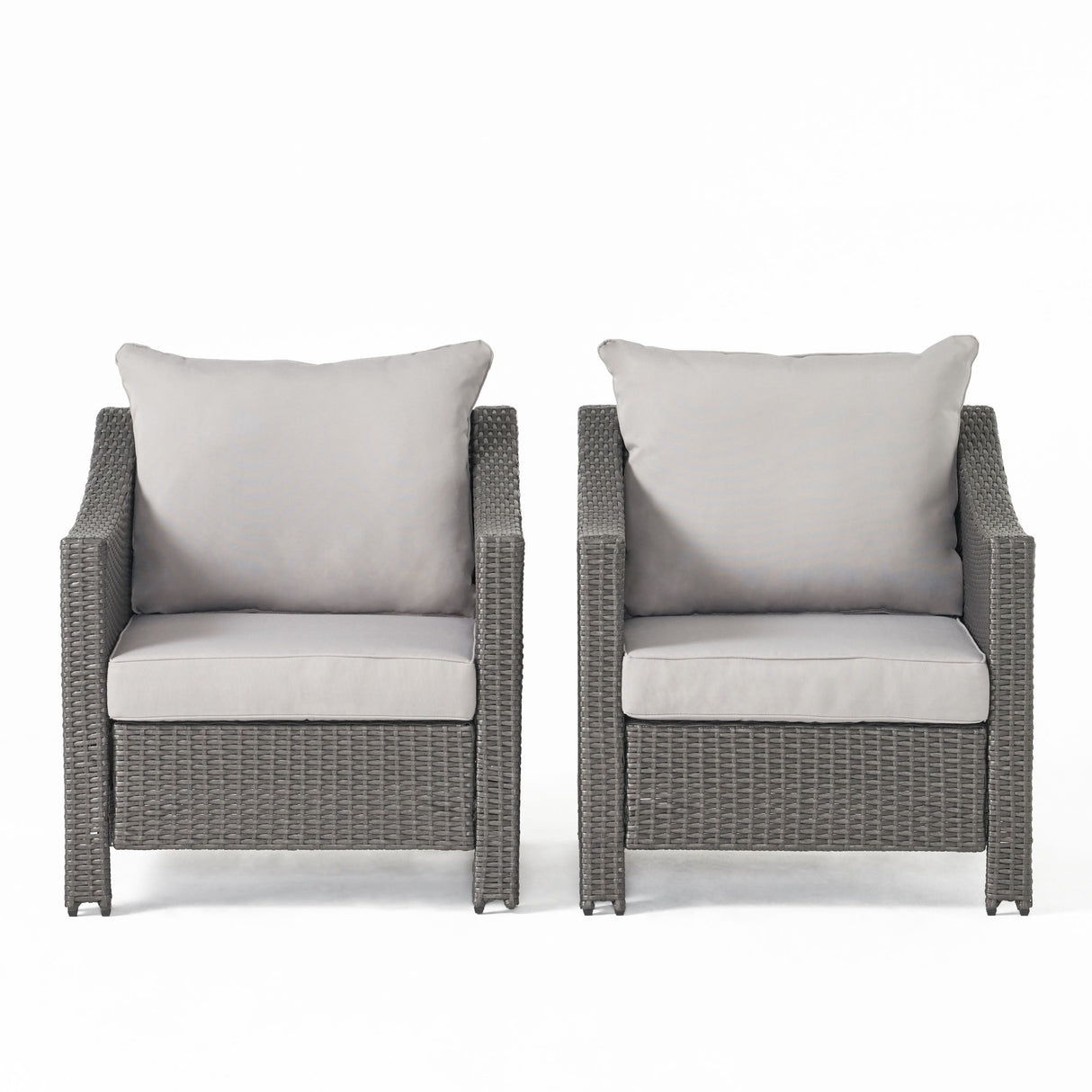 Outdoor Wicker Club Chairs Set of 2 with Water-Resistant Cushions