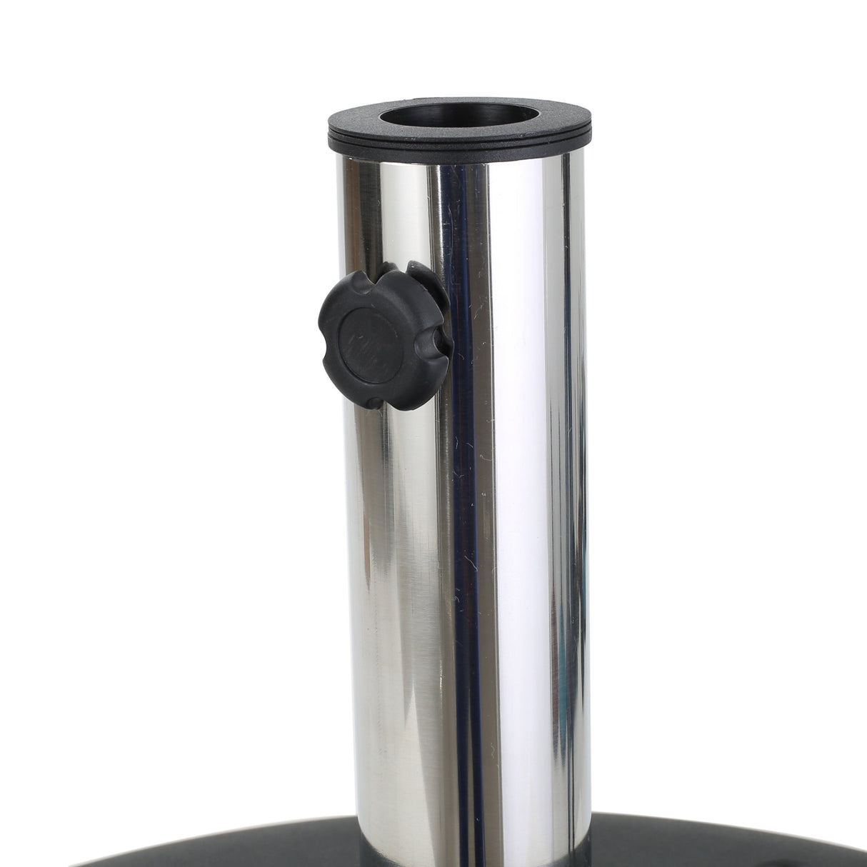 Modern Wheelie Round Umbrella Base with Stainless Steel Holder in Black Concrete