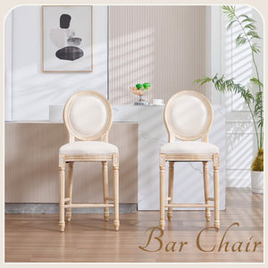 French Country 26'' Height Bar Chairs with Beige Linen Upholstery - Set of 2