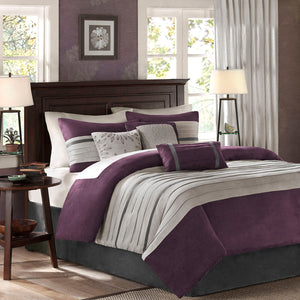 7 Piece Purple Faux Suede Comforter Set Full