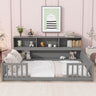 Full Floor Bed with Side Bookcase, Shelves, Guardrails