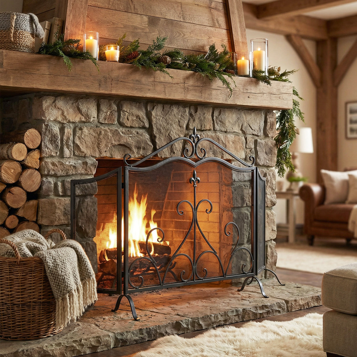 Onyx 3-Panel Iron Fireplace Screen 54" x 31.5"