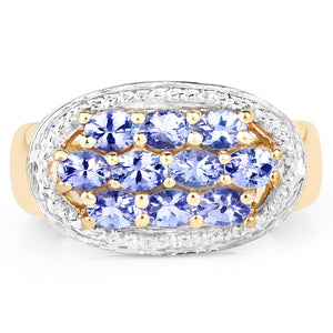 14K Yellow Gold Plated 1.70 Carat Genuine Tanzanite .925 Sterling Silver Ring