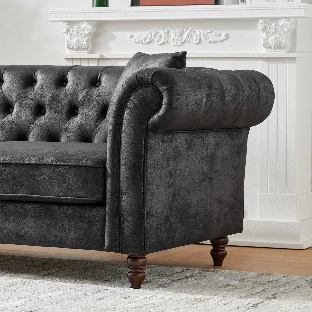 Chesterfield 3 And 3 Seater Sofa Set High Tech Fabric Roll Armrest Upholstered Couch