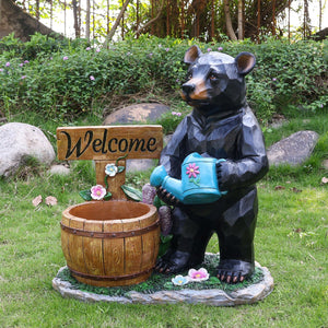 Outdoor Garden Sculpture Bear Flower Pot Planter
