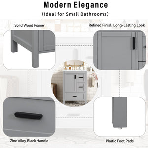 Bathroom Vanity With Sink, Soft Close Door, Double Layer Door Shelf And 3 Drawers - Gray