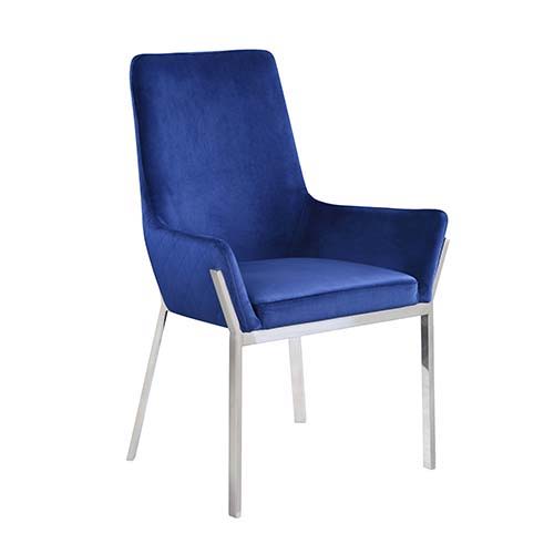 Cambrie - Side Chair (Set of 2) - Blue Velvet & Mirrored Silver