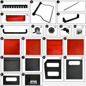 4 Level Multi Purpose Trolley For Diagnostics - Black / Red