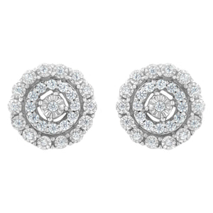 10KT White Gold 1/2 cttw Double Halo Brilliant Round-Cut Diamond Stud Earrings (I-J Clarity, I2-I3 Color)