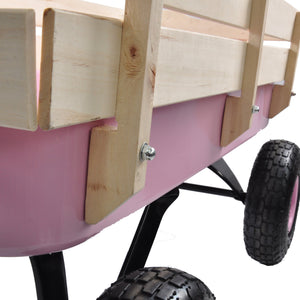 Outdoor All Terrain Garden Wagon with Wooden Railings and Pneumatic Tires