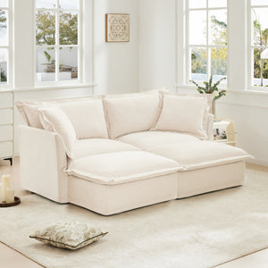 Slipcovered Sofa 2 Seater Sofa With 2 Ottomans