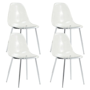 Modern Minimalist Transparent Dining Chair Set with Ergonomic PET Seat - Clear/Silver