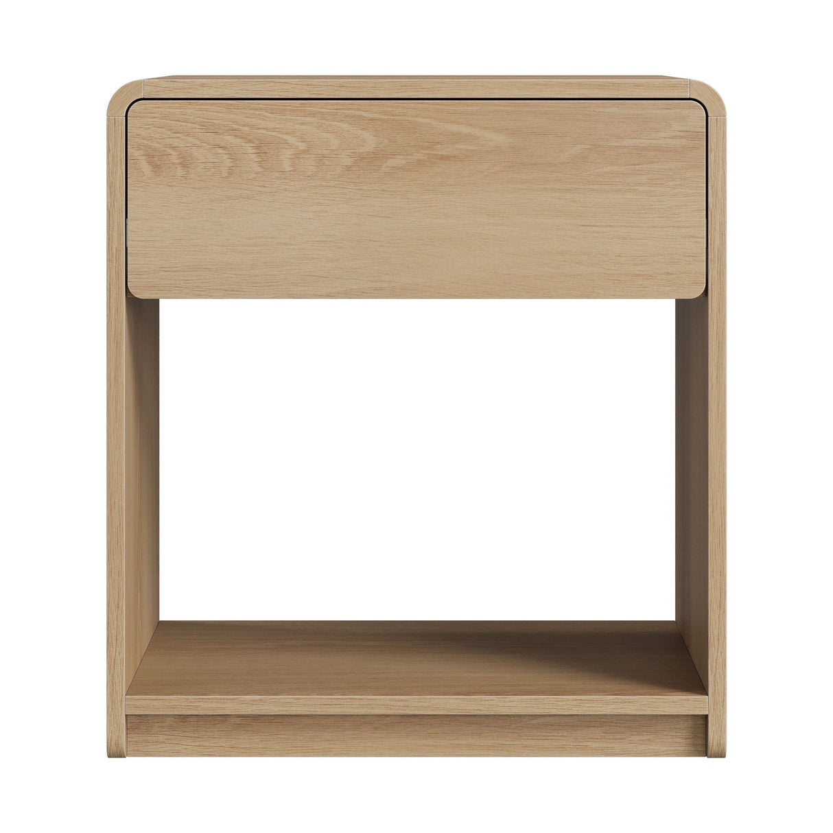 Bedside Table Set With Storage Drawers And Open Shelves, Compact With Rounded Corners (Set of 2) - Oak