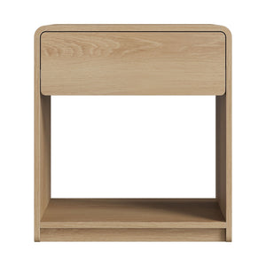 Bedside Table Set With Storage Drawers And Open Shelves, Compact With Rounded Corners (Set of 2) - Oak