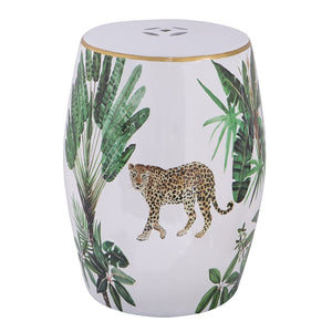 13x13x18" Ceramic Garden Stool Jungle-Themed Accent Side Table