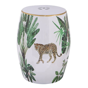 13x13x18" Ceramic Garden Stool Jungle-Themed Accent Side Table
