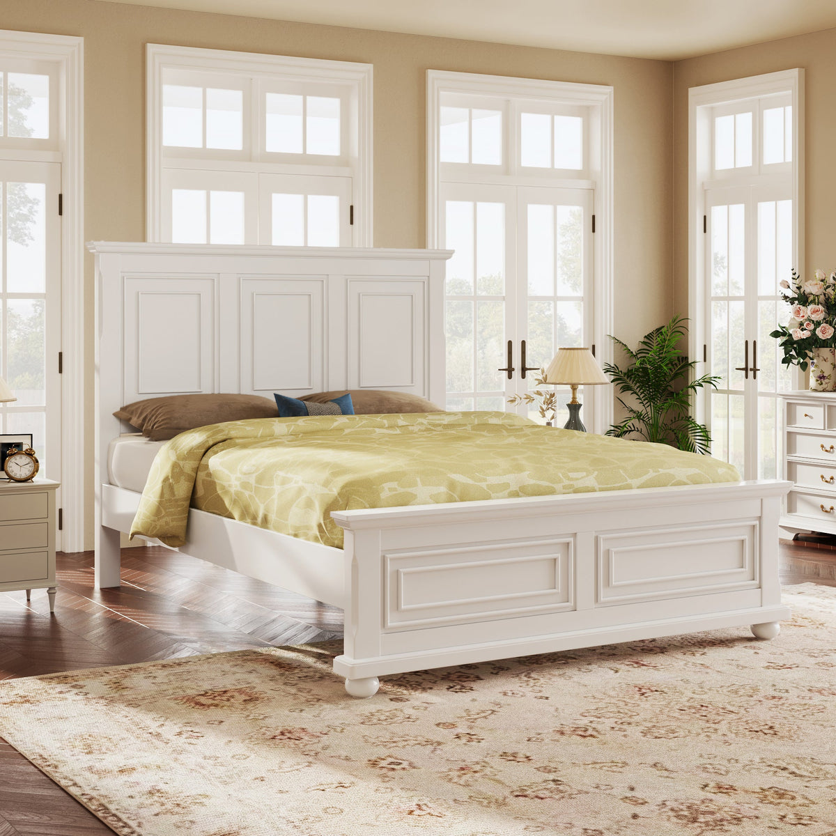 Traditional Town and Country Style Pinewood Vintage Tall Headboard King Bed Frame