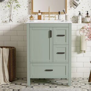 Bathroom Vanity With Sink, Soft-Close Doors, Double-Layer Shelf And 3 Drawers