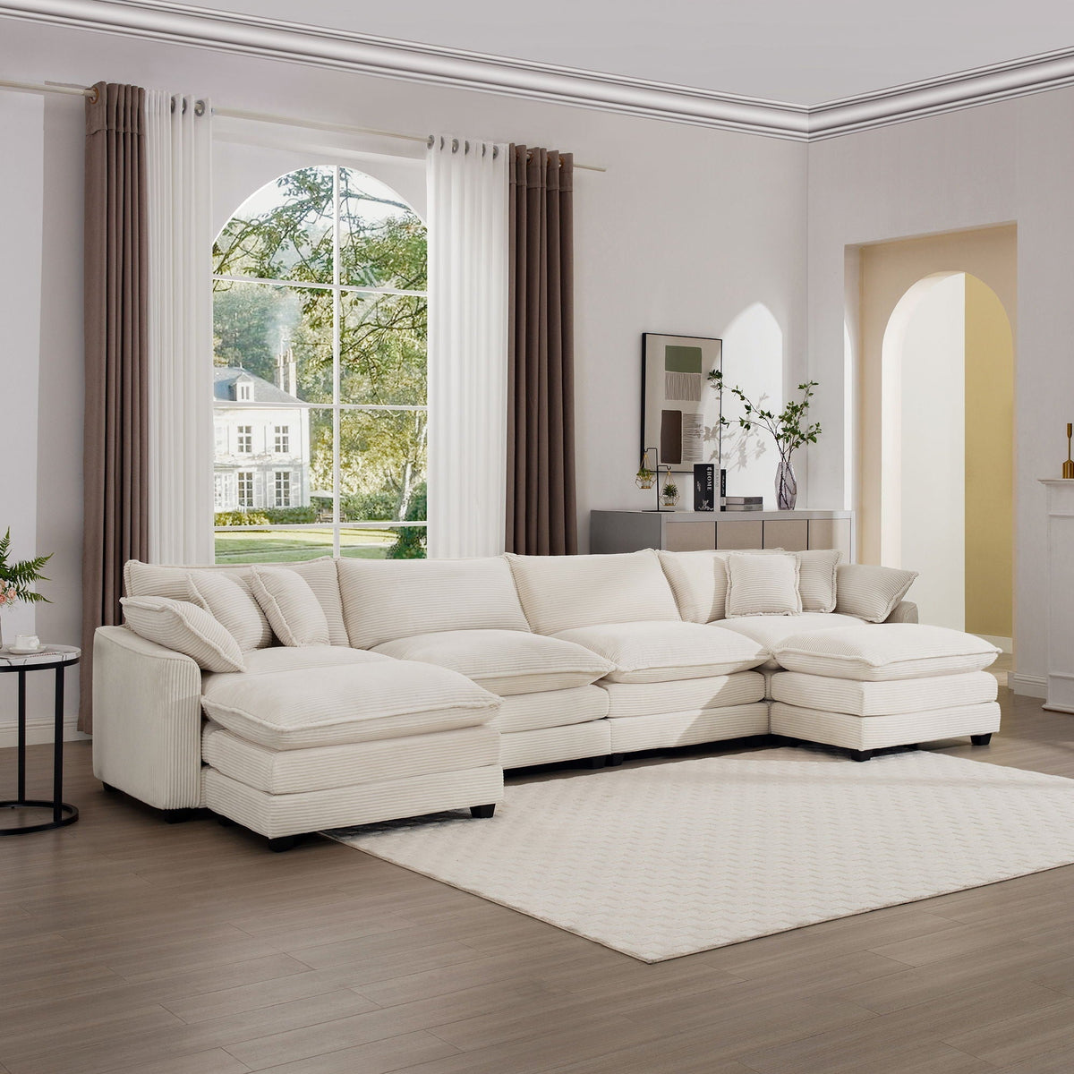 Modern Modular Cushion Sofa Set with Ottoman - Fabric, Multiple Colors