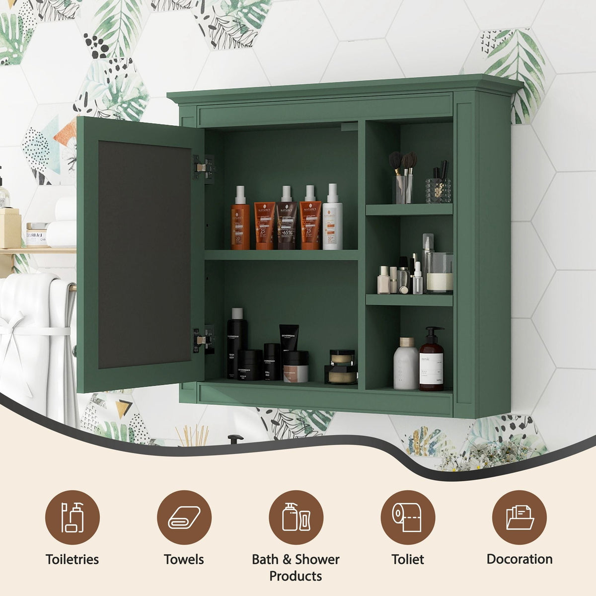 Wall Mounted Medicine Cabinet With Mirror And 3 Open Shelves