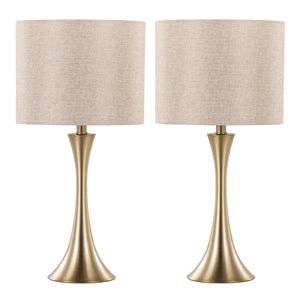 Lenuxe 24" Contemporary Metal Table Lamps in Gold with Linen Shades - Set of 2