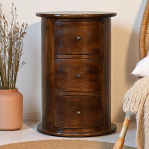 Solid Wood 3-Drawer Chestnut Drum