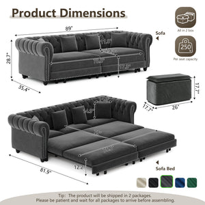 Chesterfield Sofa Bed – 3-in-1 Convertible Velvet Sofa