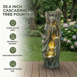 Waterfall Fountain for Outdoor Gardens with LED Lighting - Grey