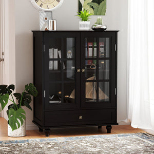 Minimalist Buffet Cabinet With Double Glass Doors And Drawer