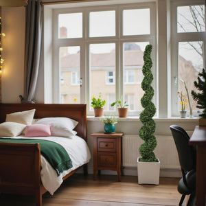 7FT Spiral Topiary Trees with Realistic Faux Boxwood - Green