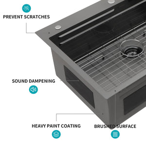 Waterfall Kitchen Sink With Pull Out Faucet & Cup Washer