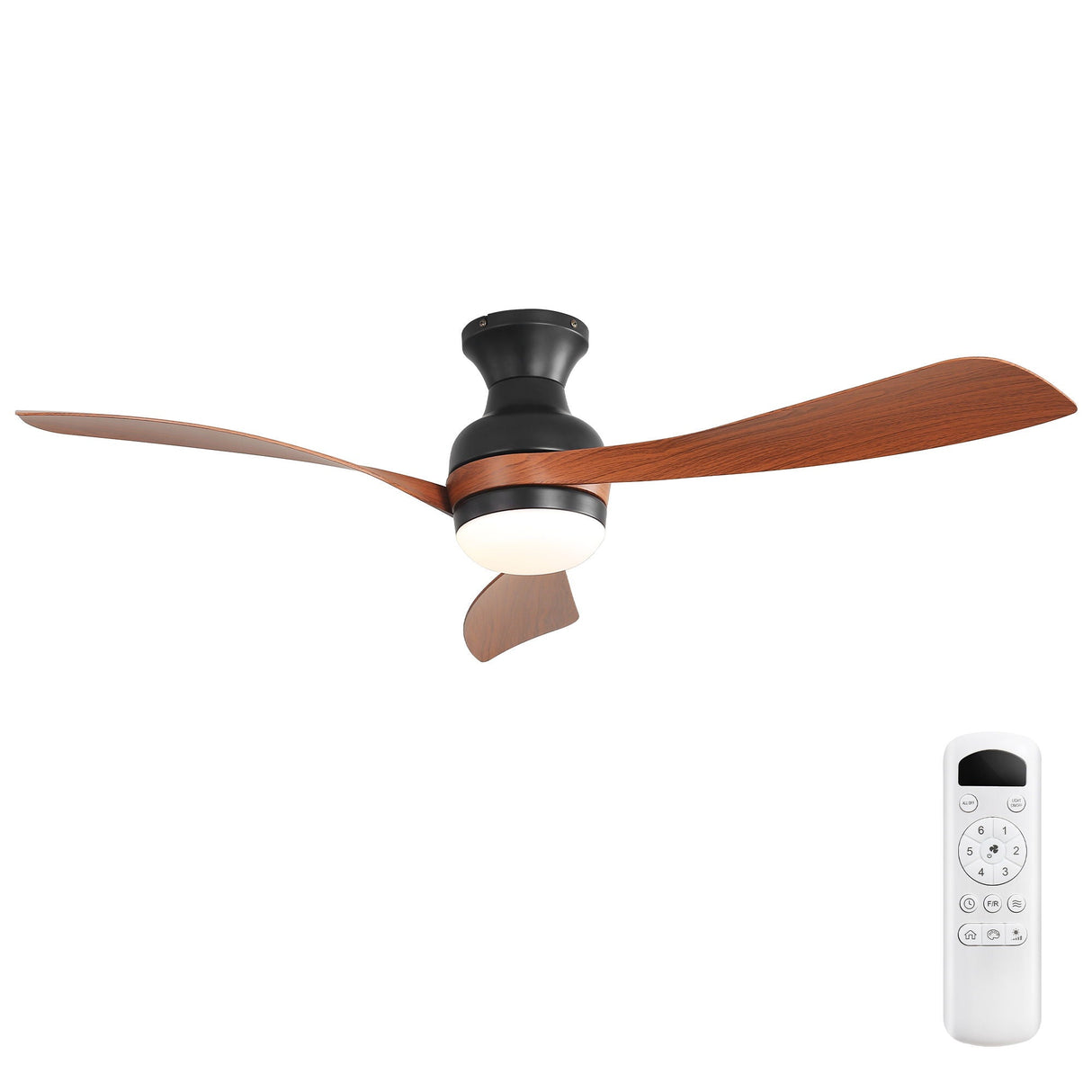 Ceiling Fan With Remote Controlled LED Light, 3 Blades, Flush Mount - Black