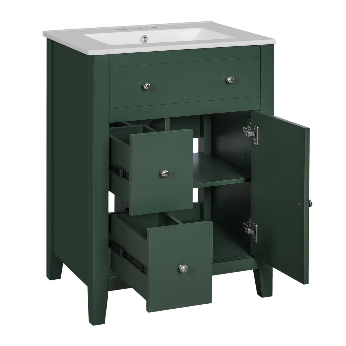Bathroom Vanity With Basin, Rectangular Cabinet With 2 Drawers And Soft Closing Door