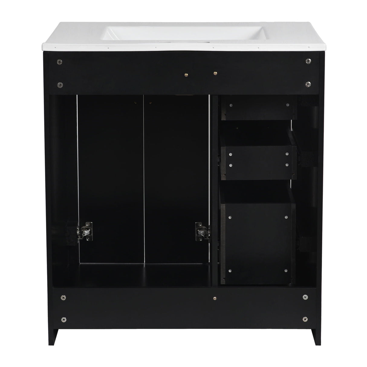 Ceramic Sink Combo, Freestanding Vanity Set With 3 Drawers & Soft Closing Doors