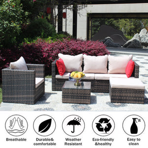 Rattan Patio Furniture Set Wicker Sofa Cushioned Sectional (4 Pieces, Brown)