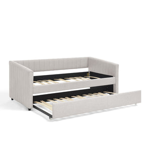 Upholstered Daybed With Trundle With Vertical Stripes