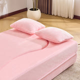 71-Inch Folding Sofa Bed in Pink Chenille with High-Density Foam
