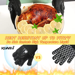 BBQ Gloves 1472°F Heat Resistant Fireproof Oven Mitts