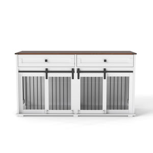 Large Dog Crate, Water Resistant Indoor Pets Furniture Double Dog Crates - Brown White